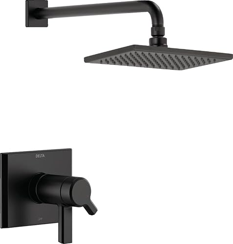 Delta Faucet Pivotal TempAssure - Grifo de ducha negro mate con cabezal de ducha de lluvia negro mate, cabezal de ducha de lluvia, sistema de ducha