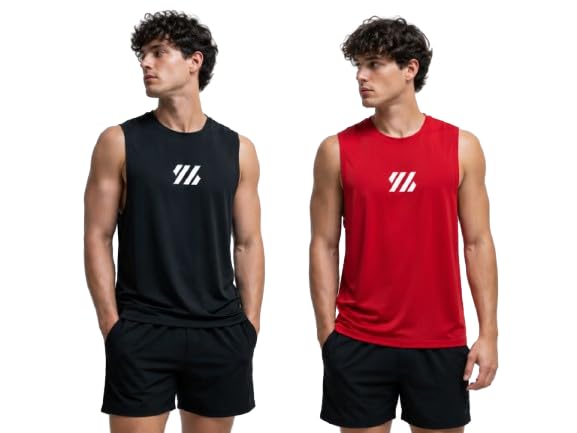 Paras Sports Collection Men's Gym Vest Tank Top, Polyester, Sleeveless, Round Neck, Regular Fit, Graphic Print, Pack of 2 (in, Alpha, 2XL) Black, Maroon-image-32