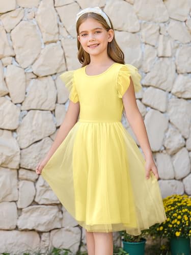 Haloumoning Girls Tulle Dress Kids Summer Backless Flower Girl Dress for Birthday Party 5-14Y4