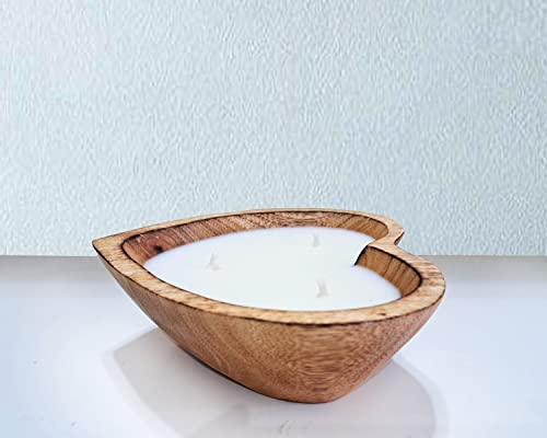 6” Heart Shaped Wooden Bowl Candle With Soy Wax - 3 Wicks 5 Oz Decorative Dough Bowl Candles For Anniversary Engagement Wedding Birthday Valentine Christmas Gift (Vanilla Sandalwood - 6" Brown Bowl) #TOP4