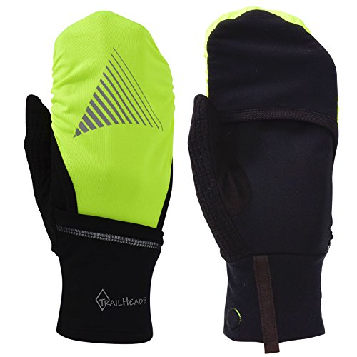 TrailHeads Men's Convertible Running Gloves - Black/hi-vis (Medium/Large)