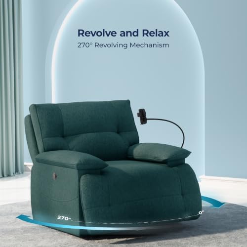 Image of The Sleep Company Luxe Grande Recliner Sofa | Revolving| Patented SmartGRID Technology | 1 Seater | Premium Upholstery | Built-in Mobile Holder | Wireless Charging | Free Installation | Green