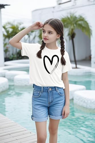 Image of Girls Short Sleeve Tee Shirts Kids Summer Crewneck Tops 5-14 Years