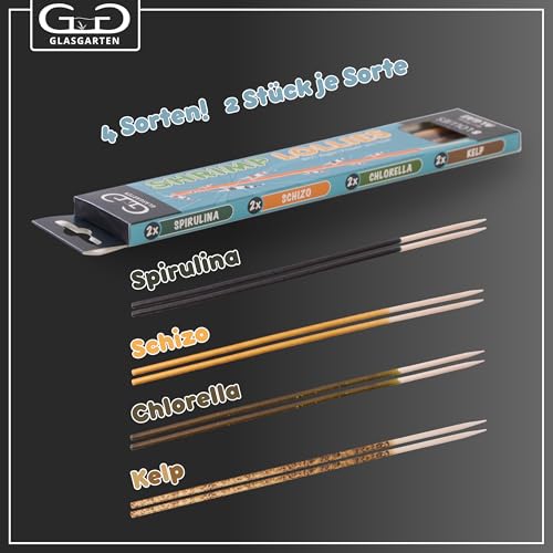 GlasGarten Shrimp Lollies 4in1 Algen Power | 8 STK. / 20 cm – Futtersticks für Ziergarnelen, mit 4 verschiedenen Geschmacksrichtungen, hochwertige Futterpaste am Stil