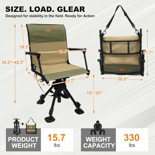 MYDAYS OUTDOOR Hunting Blind Chair 360 Degree Silent Swivel,Turkey Hunting Seat,300 Lbs Capacity, Height Adjustable & Quick Folding for Ultimate Portable Comfort - image 6