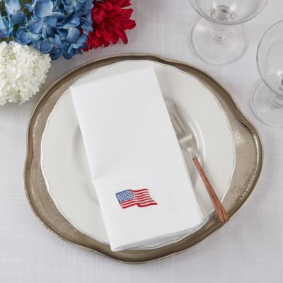 Fennco Styles Patriotic Embroidered American Flag Cloth Napkins 20
