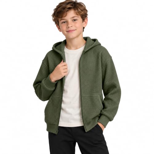 Boys Zip Up Hoodie Waffle Knit Kids Sweatshirt Jacket with Hood Size 10-12 - image 1