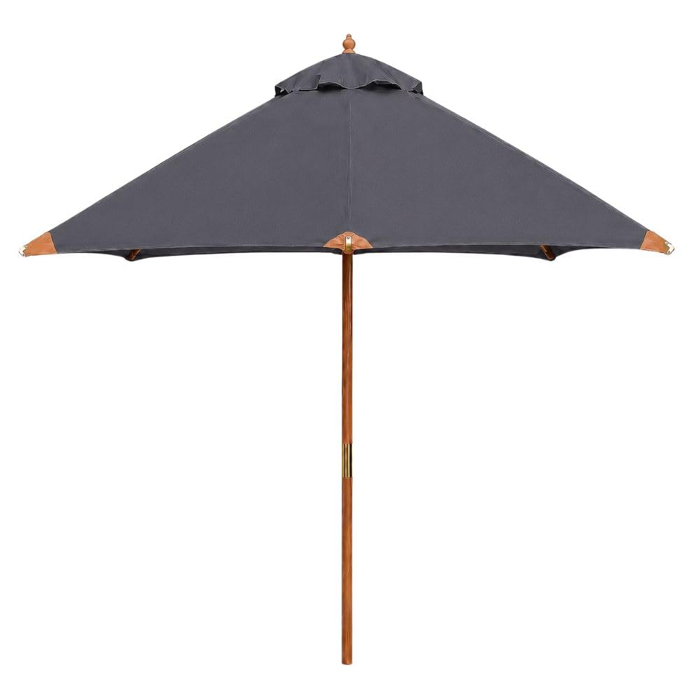 Garden Market Place Hardwood Garden Parasol, Garden Umbrella with Pulley Lift, Water-Repellent 180g/m² Polyester Canopy, Wind Vent and Reinforced Rib Frame Black