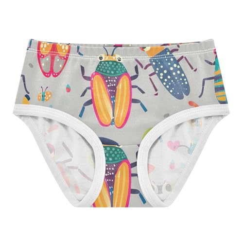 Toddler Briefs, Cute Beetle Printed Grey Cotton Underwear for Girls, 2T–8 Years