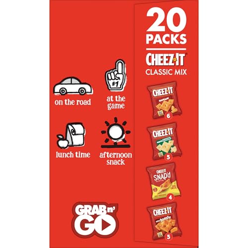 Cheez-It Cheese Crackers, Baked Snack Crackers, Lunch Snacks, Grab n' Go, Variety Pack, 19.1oz Box (20 Packs)