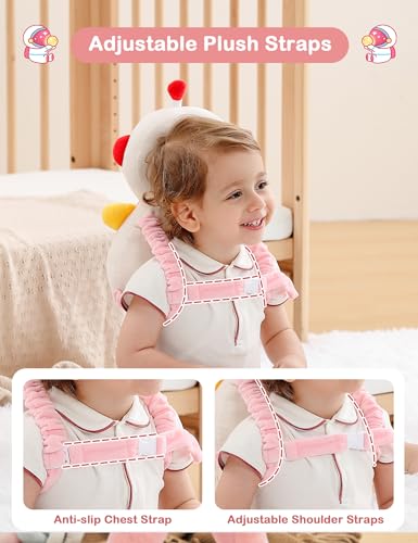 Image of JunNeng Baby Head Protector Backpack for Walking Crawling, Robot Pink | Soft, Breathable, Adjustable, Baby Fall Back Head Protector for Falling