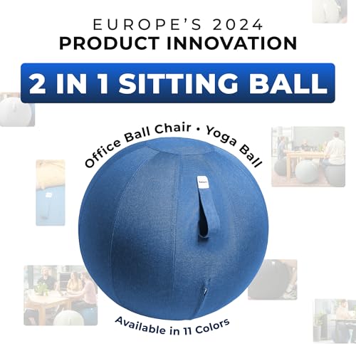 Image of Backerz Balance Ball Chair for Office & Home - Ergonomic Exercise Ball for Posture & Back Pain Relief, Yoga Ball Chair - Sitting Ball with Washable Linen Cover