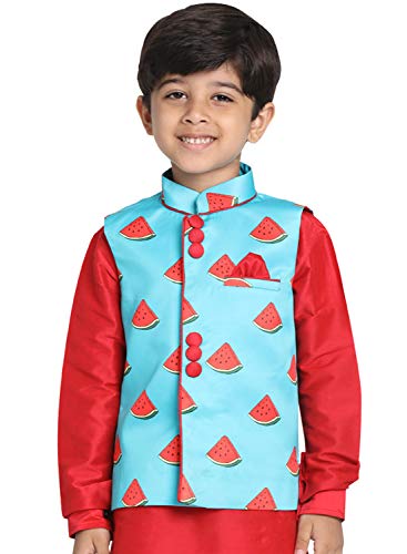 Image of JBN Creation Light Blue Cotton Silk Blend Boys Nehru Modi Jacket