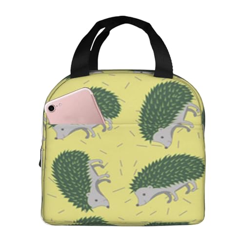 断熱ランチバッグ、大容量、防水、熱漏れ防止、スタイリッシュで丈夫、仕事、学校、アウトドア活動に便利、男女兼用 (抽象的なハリネズミの黄色の動物の赤ちゃんの漫画の子供っぽい子供かわいい)
