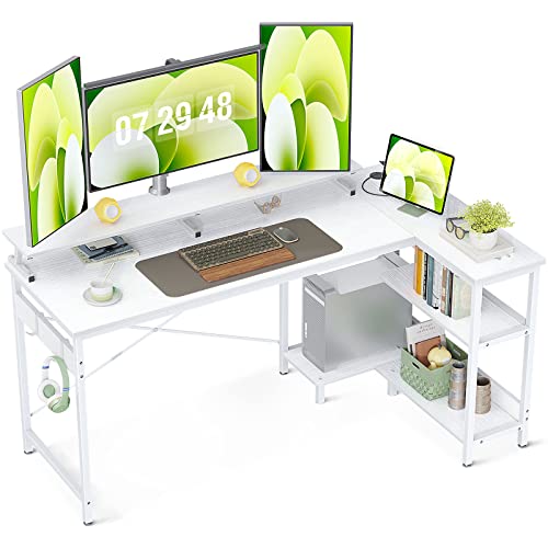 ODK L Shaped Desk with Storage Shelves, 58 inch Corner Desk for Small Space with Monitor Stand and Hutch, Writing Study Table for Home Office Corner Computer Desk, White ODK L Shaped Desk with Storage Shelves, 58 inch Corner Desk for Small Space with Monitor Stand and Hutch, Writing Study Table for Home Office Corner Computer Desk, White