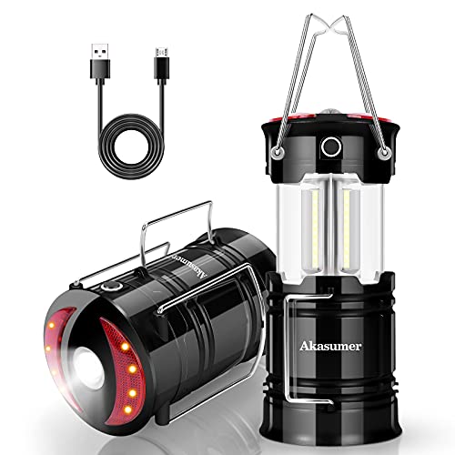 Akasumer Camping Lantern with Battery, Rechargeable LED Camping Lights, Super Bright, Portable Foldaway Lantern Available to Camping, Hiking, Emergency, Hurricane, Power Outages, 2 Pack, UL Certified