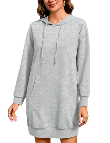 Image of Quenteen Women Hoodies Dress Hooded Sweatshirts Dress Casual Long Sleeve Tunic Dress Oversized Sweatshirts with Pocket