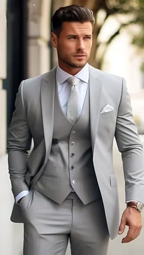 HUUTOE Mens 3 Piece Suits Slim Fit Peak Lapel One Button Blazer Wedding Business Prom Suit Jacket Vest and Pants Tuxedo Set3