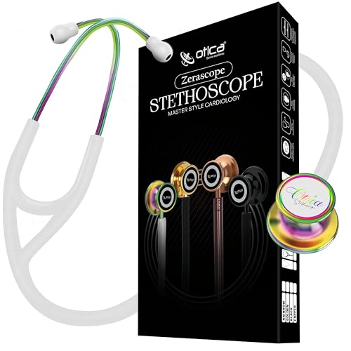 Image of OTICA Double-Sided Stainless Steel Master Style Cardiology Stethoscope Exceptional Acoustic Rainbow /Kaleidoscope Finish Chestpieces-Headset for Medical Professionals | Flexible Tubing & Soft Sealing Eartips | For Doctor,Nurse,Vet,Medical Student (White)