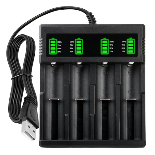 18650 Chargeur de Batterie 3,7V, 4 Slots Chargeur Accu écran LCD Peut Afficher la Capacité Charge Rapide avec Câble USB pour Batteries Li-ION 18490 18350...