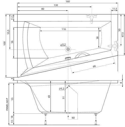 Bañera 100 x 160 sparwanne acrílica izquierda para reforma de baño angular 2