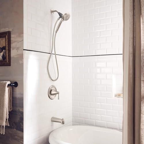 Moen Ronan Spot Resist Brushed Nickel Single-Handle Modern Tub and Shower Faucet with Round Handheld Rain Shower Spray Head Featuring Magnetix, Valve Included, 82021SRN by Moen - Image 2