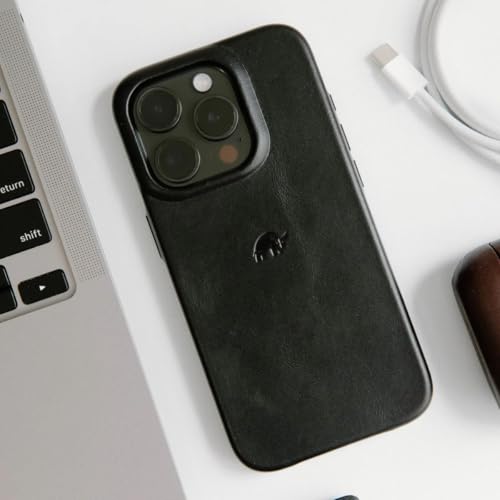 Bullstrap Minimalist Open Bottom Handcrafted Leather Case for iPhone 15 Pro | MagSafe Compatible Premium Full-Grain iPhone 15 Pro Leather Case w/Beautiful & Unique Patina | Black