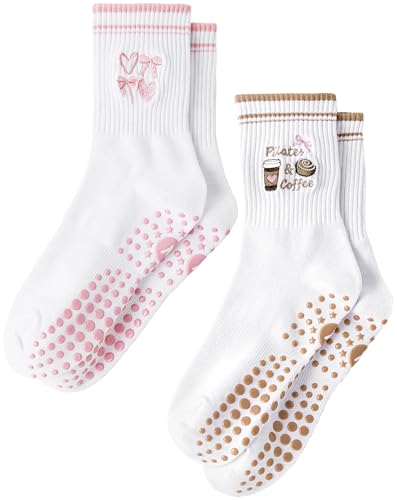 Image of Yawlsow Pilates Grip Socks for Women Yoga Grippy Socks Cute Barre Non Skid Athletic Crew Sticky Sock Workout Hospital