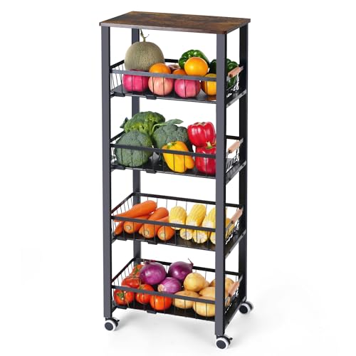 Image of Mythinglogic Kitchen Storage Cart, Tier Rolling Cart with Lockable Wheels, Kitchen Organizer Rack for Pantry, Living Room, Kitchen (16.74 inch D x 12.81 inch W x 43.51 inch H)