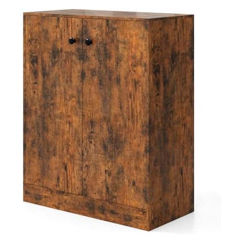 TANGZON Rustic Brown Storage Cabinet with Doors Cover