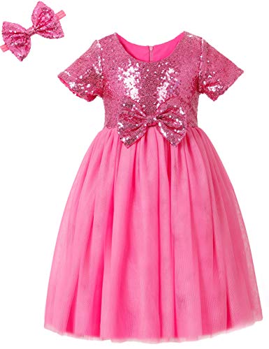 Cilucu Flower Girls Dresses Toddlers Sequin Tutu Dress For Little Girls Pegeant Party Kids Birthday Dress For Wedding Princess Dress Christmas Halloween Dress Pink 6-7 Years Old #TOP18