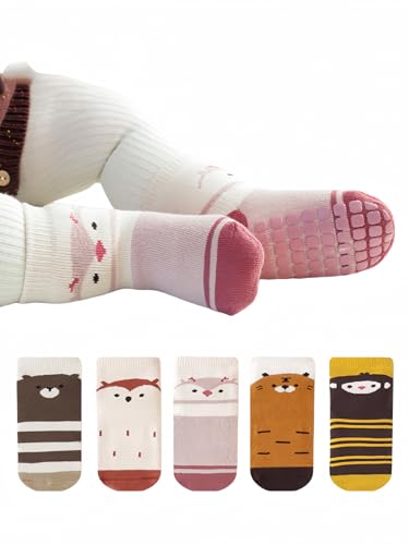 Baby Toddler Non-skid Socks Warm Thick Anti Skid Slipper Crew Socks for Girl Boy Newborn Infant 5 Pairs