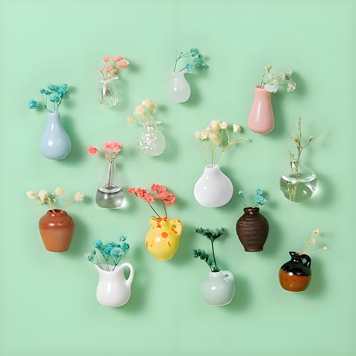 Mini imanes florero cerámico 3D, set de 8 piezas miniatura 2