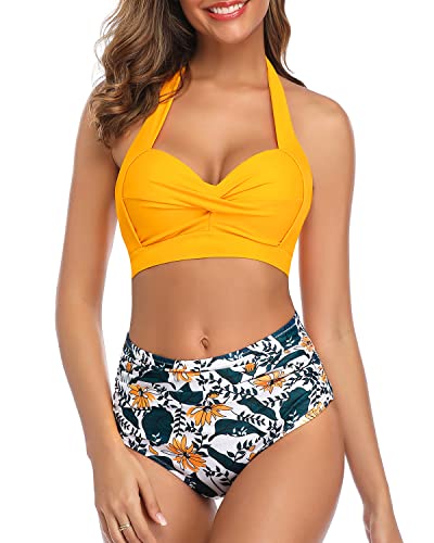 Tempt Me Women Two Piece Swimsuit High Waisted Bikini Halter Vintage Retro Bathing Suit Push up Swimwear