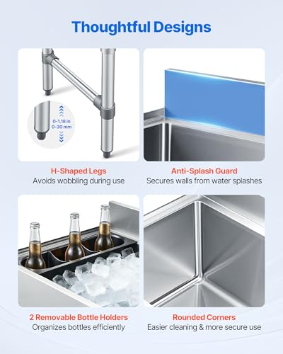Image of VEVOR Commercial Ice Bin,19 Inch Stainless Steel Ice Chest with Sliding Lid and Bottle Holders, Cooler Cart Cocktail Unit for Bar Restaurant Pub, NSF Certified