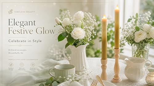 Image of Flameless Taper Candles Flickering with Remote and Timer, 3D Moving Flame Taper Candle Battery Operated to 400 Hours, 9 Inch Window Candles, (Gradient Gold-Vertical Stripes)