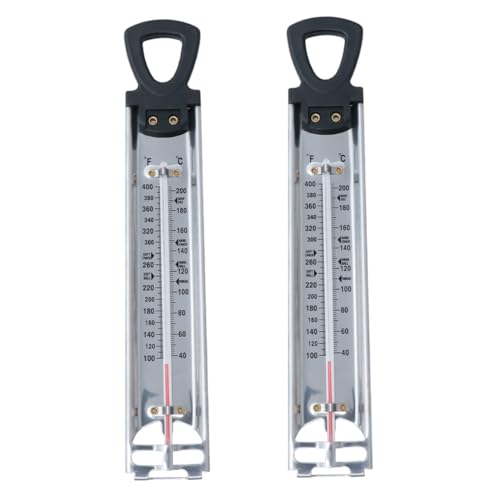 Healifty 2PCS Jam Thermometer Double Scale Display Candy Syrup Gauge Hanging Design for Accurate Sugar and Deep Frying Measurement Kitchen