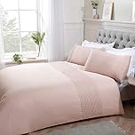 Sleepdown Pintuck Pleated Striped Panel Blush Pink Easy Care Soft Cosy Duvet Cover Quilt Bedding Set with Pillowcase - Single (135cm x 200cm)