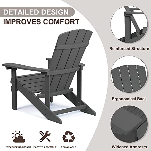 Aok Garden Adirondack Chairs Set Of 4, Weather Resistant Hips Plastic Fire Pit Chairs, Modern Poly Adorondic Outside Chairs, 350 Lbs Adirondack Chair For Easy Assembly, Grey #TOP3