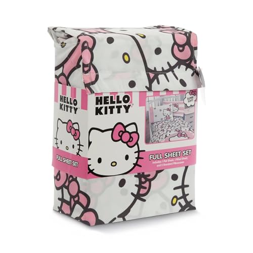 Hobby Lobby Hello Kitty Full Sheet Set, Pink, White, Black & Yellow, Includes 1 Flat Sheet, 1 Fitted Sheet, 2 Pillowcases
