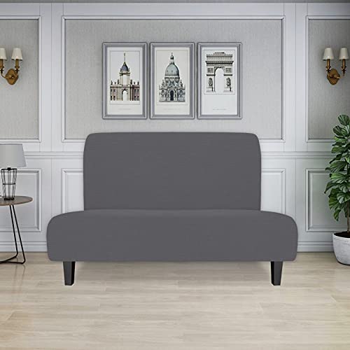 Image of Easy-Going Stretch Medium Futon Slipcover Armless Futon Cover Grey | Sofa Bed Furniture Protector Without Armrests with Elastic Bottom for Kids, Soft Jacquard Machine Washable