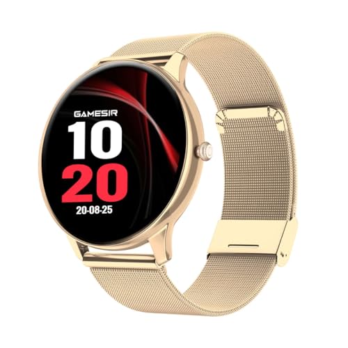 Image of GameSir Glavito Round Dial Smartwatch with 1.49 inch AMOLED Display, 100+ Sports Modes, Bluetooth Calling, Functional Crown Control, Health Tracking, 100+ Watch Faces for Men & Women (Millanese Gold)