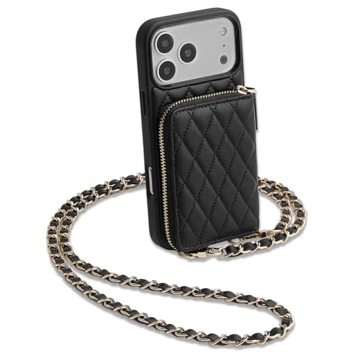 LAMEEKU for iPhone 17 Pro Max Wallet Case with Card Holder, Quilted Leather Crossbody Zipper Purse for Women 6.9'' Black