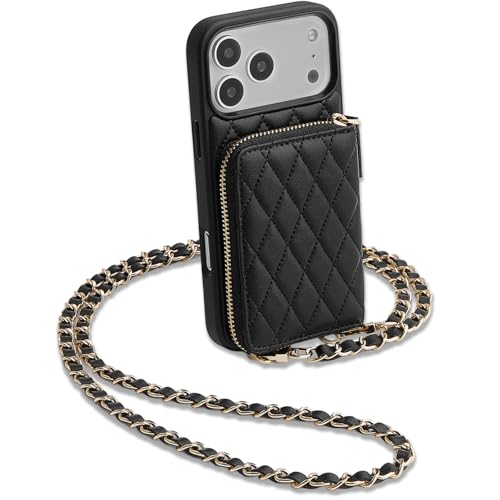 LAMEEKU for iPhone 17 Pro Max Wallet Case with Card Holder, Quilted Leather Crossbody Zipper Purse for Women 6.9'' Black by LAMEEKU - Used condition - US$24.04