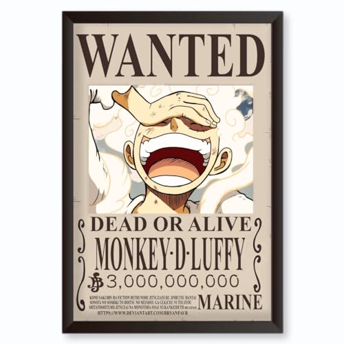 Image of Waltractive Monkey d Luffy Bounty Wanted Framed Poster from One Piece Anime - sleek Black Photo Frame - Perfect for Fans of Monkey d Luffy for Wall and Room Decoration