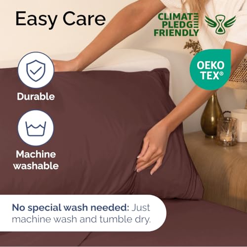 Image of Queen Size 4 Piece Sheet Set - Ultra Soft & Cooling Sheets - Dark Russet | Fits 8 Inch to 16 inch Mattress, Wrinkle Free & Fade Resistant with Deep Pockets, Breathable, Comfy Hotel Luxury Bedding