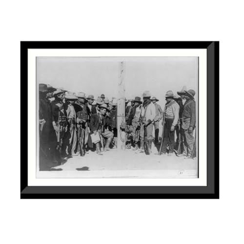 [Gen. Campa, full, seated, talking on telephone attached to pole; surrounded by his troops] Classic Wall Art Print | Classic Period Photo | Framed Wall Art Gift | 17x22