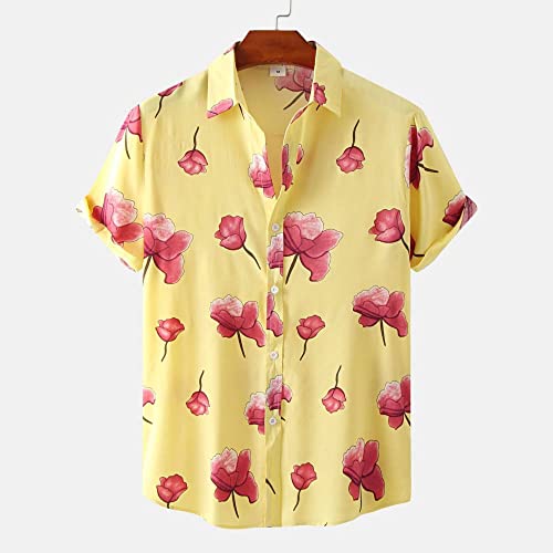 Chemise hawaïenne pour hommes en coton jaune à fleurs vintage pour la plage