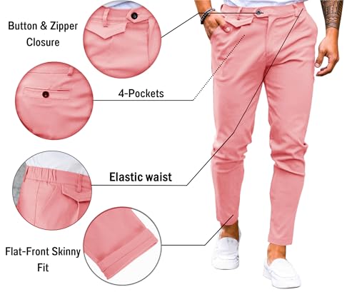 Image of Mens Chinos Slim Fit Pants Stretch Tapered Dress Pant Casual Trousers