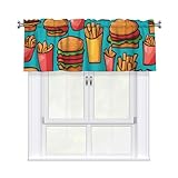YYHWHJDE Cortinas cortas con cenefa de 54 x 18 pulgadas, imagen de hamburguesas fritas de dibujos animados para cocina, baño, lavandería, estudio, se adapta a la mayoría de barras de cortina estándar